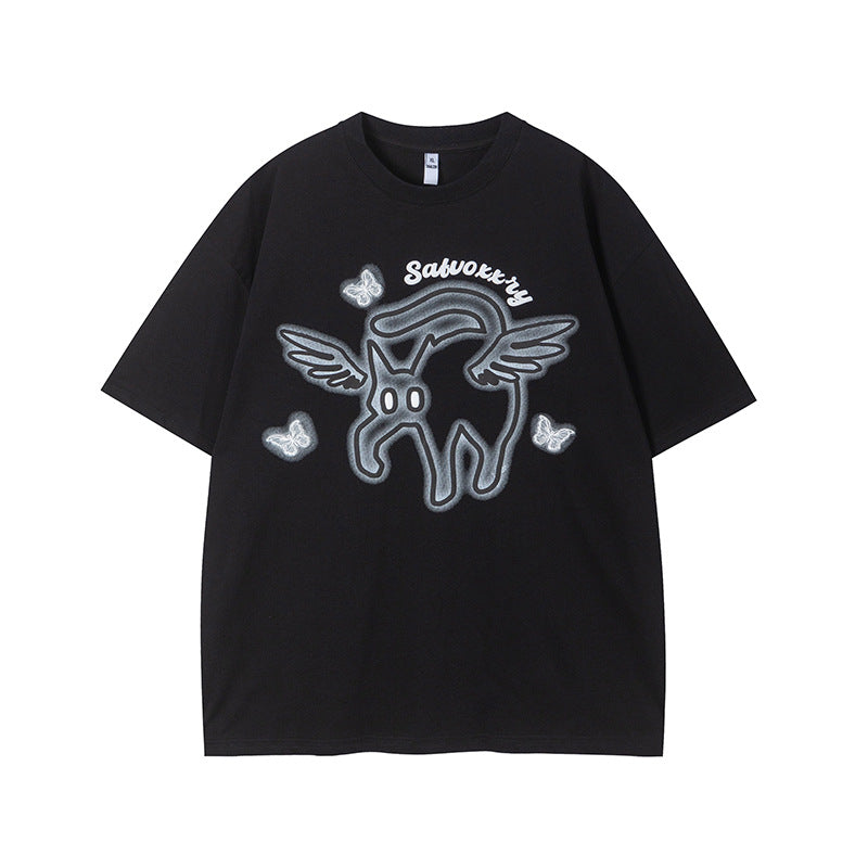 Vintage Tišö Rt Cat Butterfly Short Sleeve T-Shirt Summer Loose Top