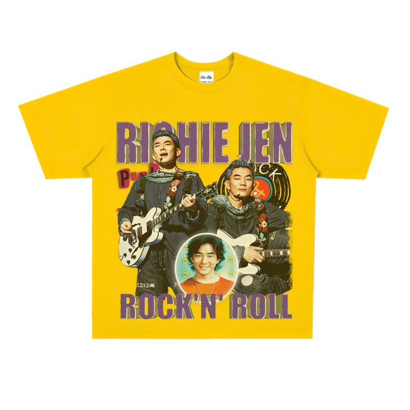 Film Star T Shirt Loose American Retro Street Cotton T-shirt for Men and Women