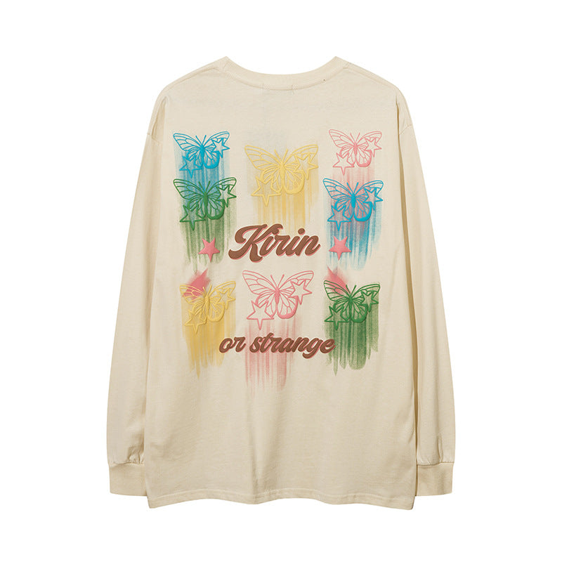 Vintage T Shirts Hip Hop Foam Print Long Sleeve T-Shirt Autumn oversize