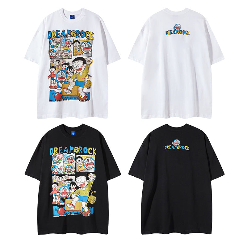 Nyc T Shirt Vintage Doraemon Printed Short Sleeve T-Shirt Summer Loose Casual Top
