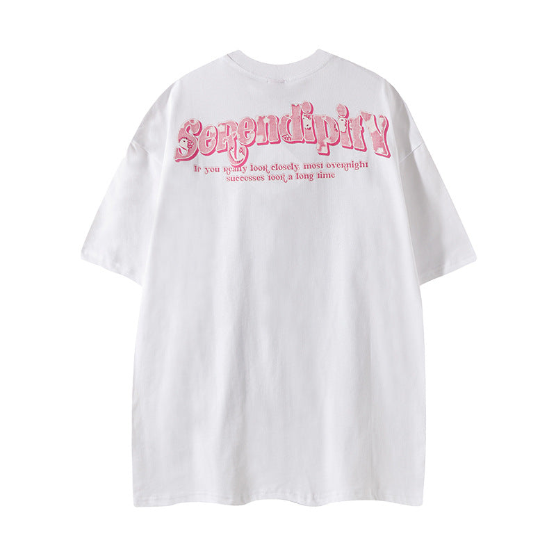 Nyc 1990 Shirt Summer Cartoon Printed Kitten Crew Neck T-Shirt