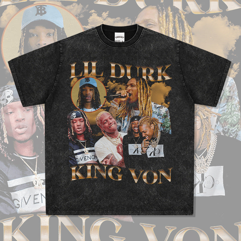 Streetwear masculino vintage hip hop king von print long sleeve short sleeve t-shirt
