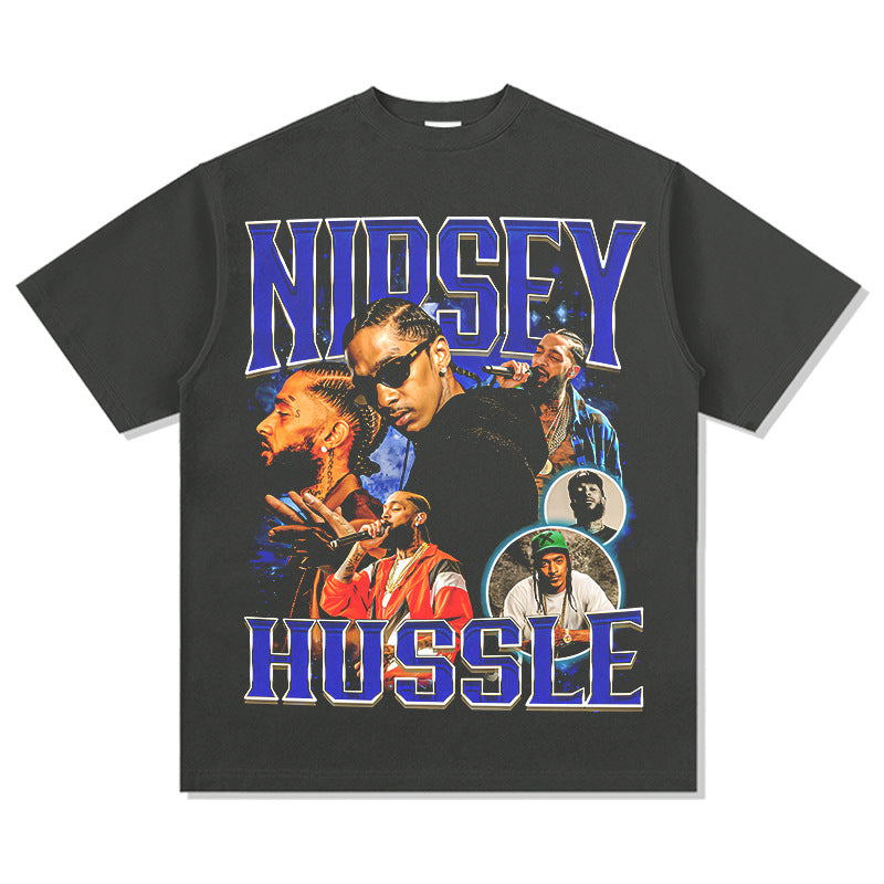 Outfit streetwear vintage hip hop nipsy print short sleeve t-shirt