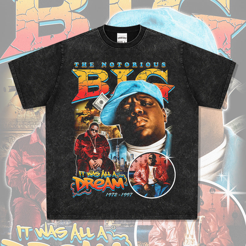 Streetwear masculino vintage hip hop Biggie Smalls print short sleeve t-shirt