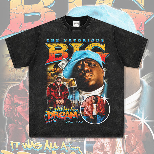 Streetwear masculino vintage hip hop Biggie Smalls print short sleeve t-shirt