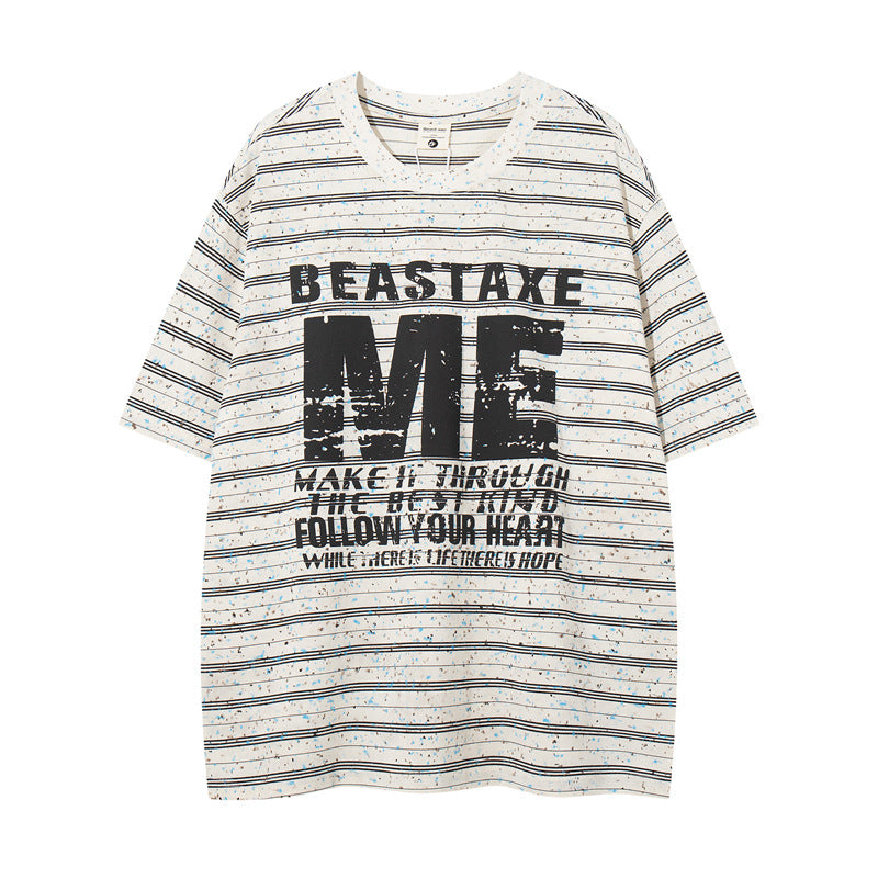 Y2K mens shirt retro old striped crew neck casual t-shirt