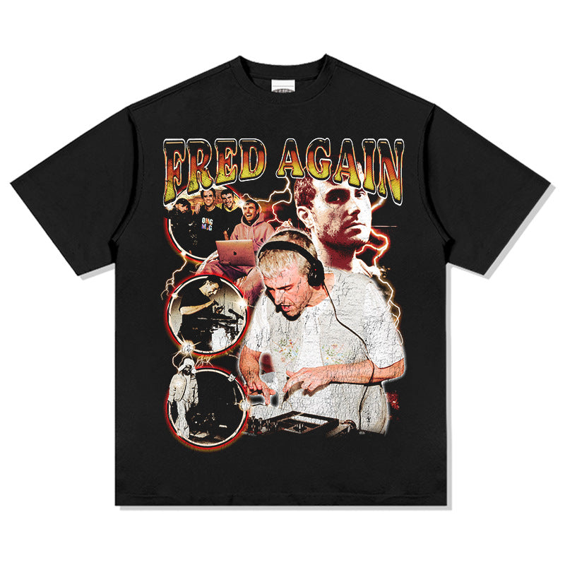 Outfit streetwear vintage fred again hip hop print short sleeve t-shirt