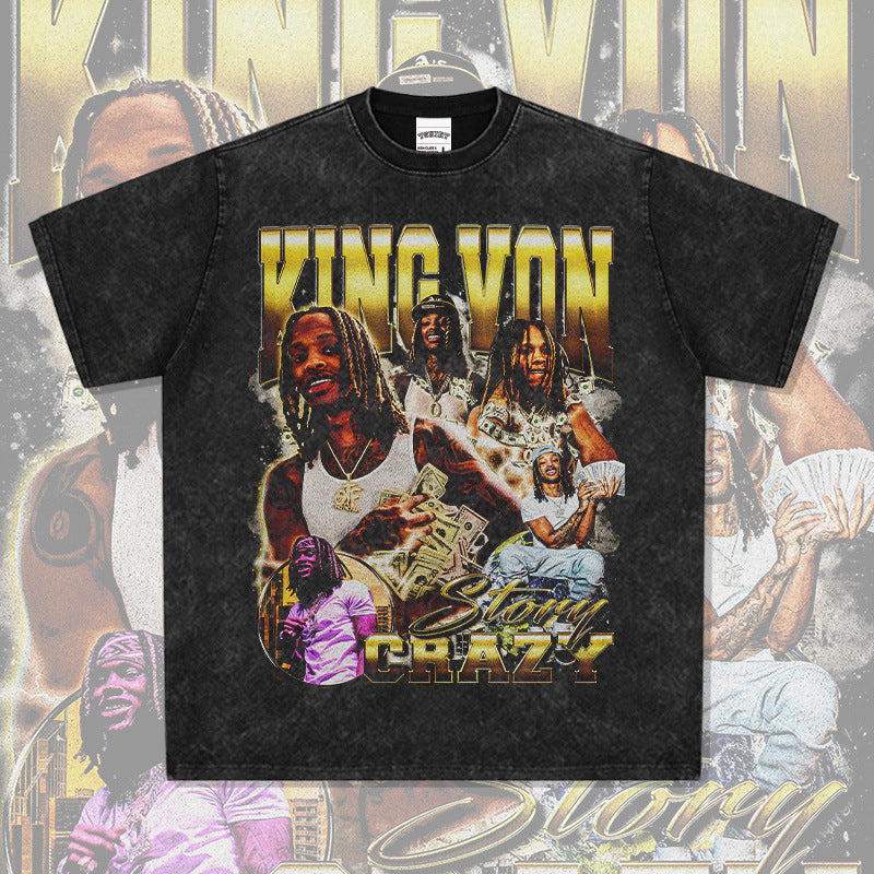 Outfit streetwear vintage hip hop King Von print short sleeve t-shirt