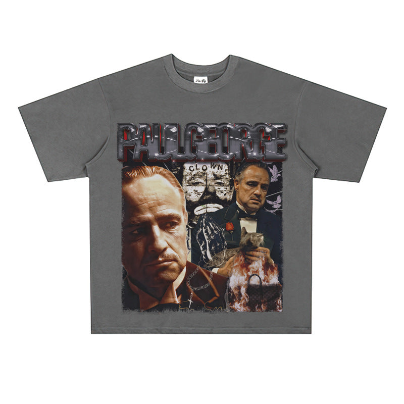 Film Star T Shirt Cotton Short Sleeve Loose round Neck Retro Design T-shirt for Men