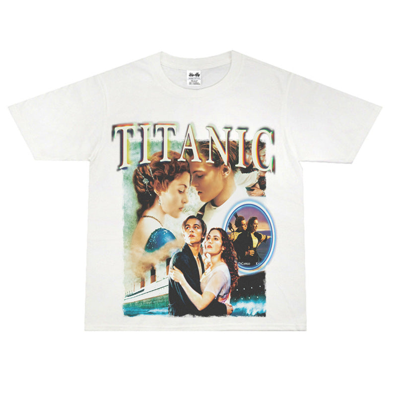 Film Star T Shirt Movie Titanic Street Style Short Sleeve Loose Retro American Print T-shirt Men and Women