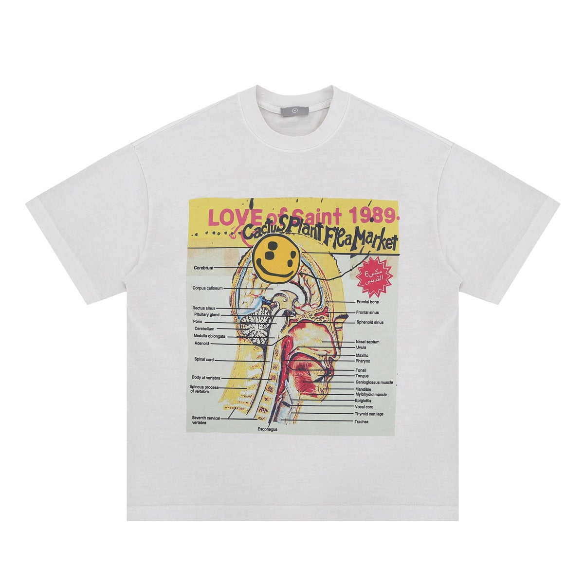 Vintage College Shirts Summer, Casual, Smiley Pattern Short Sleeve T-Shirt
