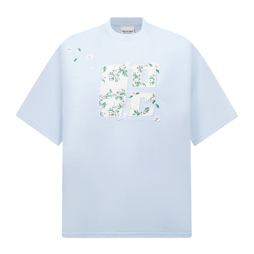 Vintage Usa Shirt Vintage Embroidery Alphabet Loose Casual Short Sleeve T-Shirt