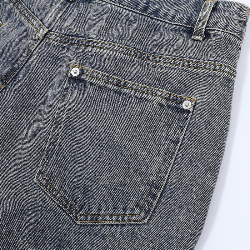 Stone Washed T shirt Retro Washed Short Sleeve Jeans Loose Casual