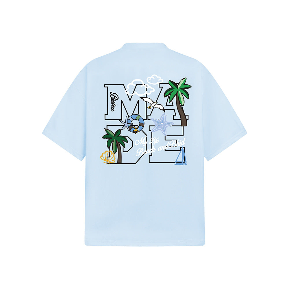 Hip Hop Clothes New York Vintage Floral Palm Short Sleeve T-Shirt