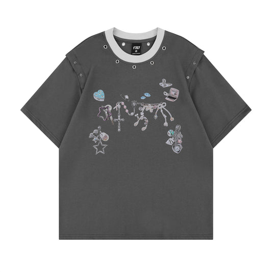 Distorted vintage short-sleeved t-shirt summer loose casual top