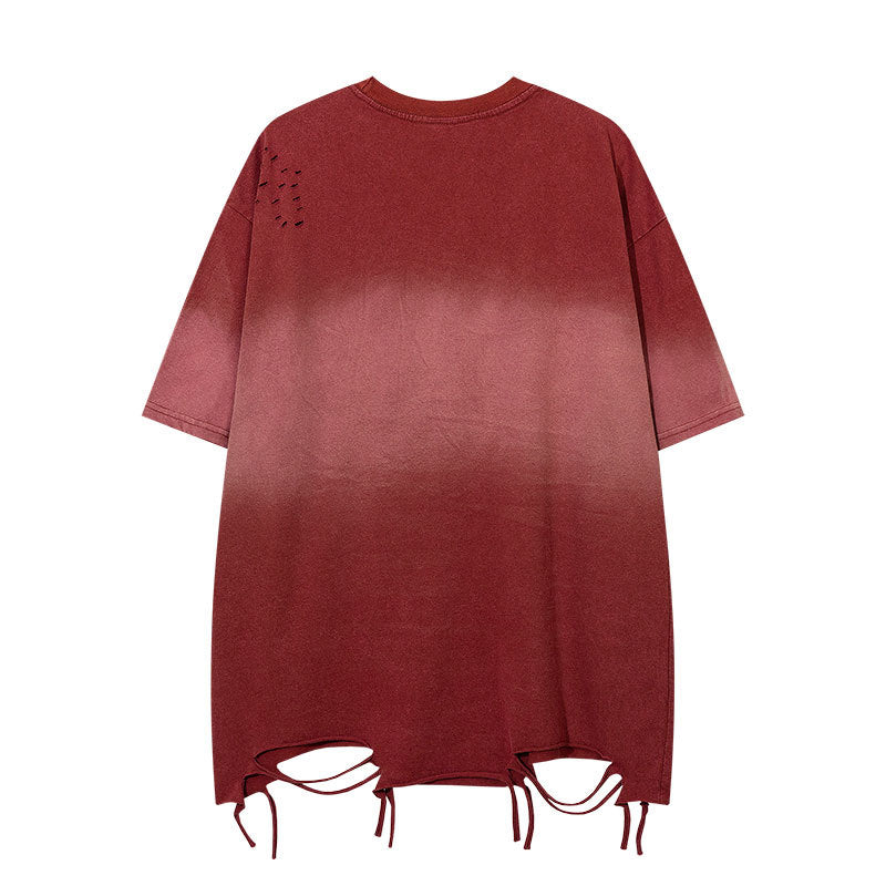 Hip Hop Clothes New York Old Ripped Short Sleeve Summer Loose T-Shirt