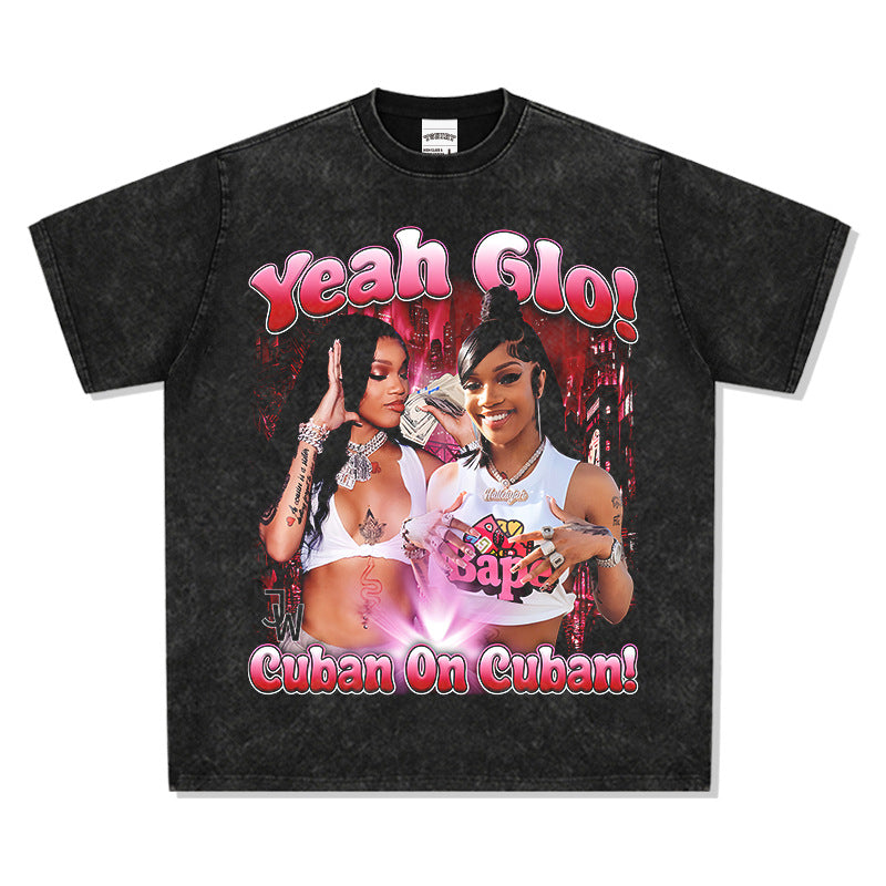 Outfit streetwear Vintage GloRilla Hip Hop Print Short Sleeve T-Shirt