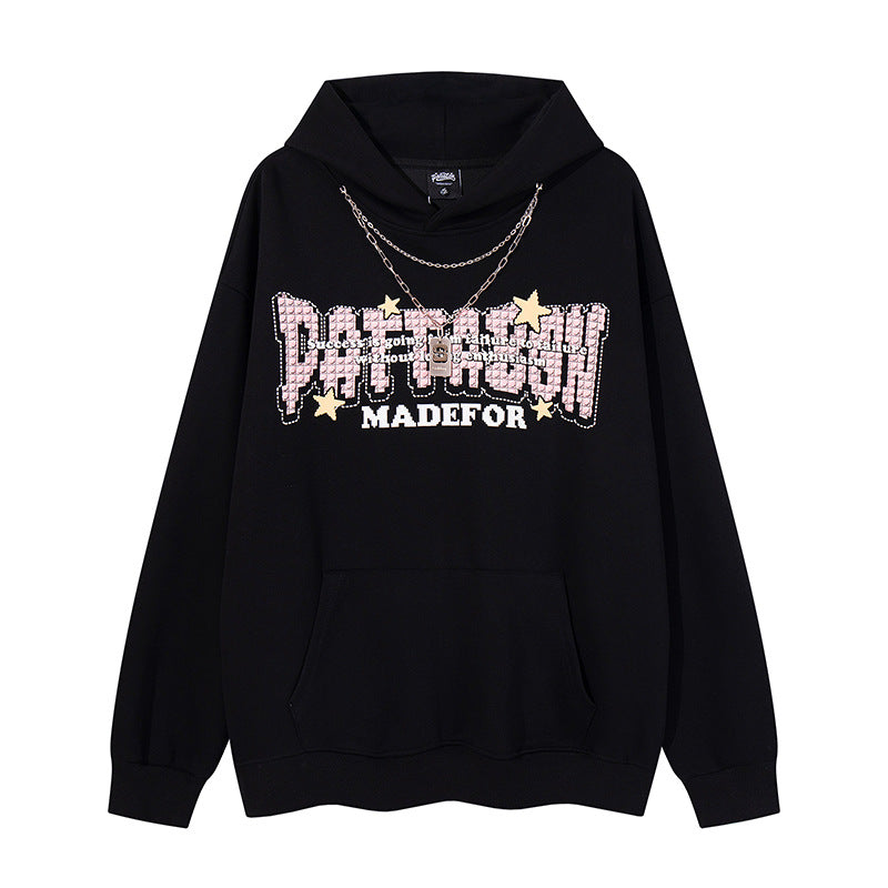 Streetwear Hoodie Letter Print Necklace Strip Sweater Loose