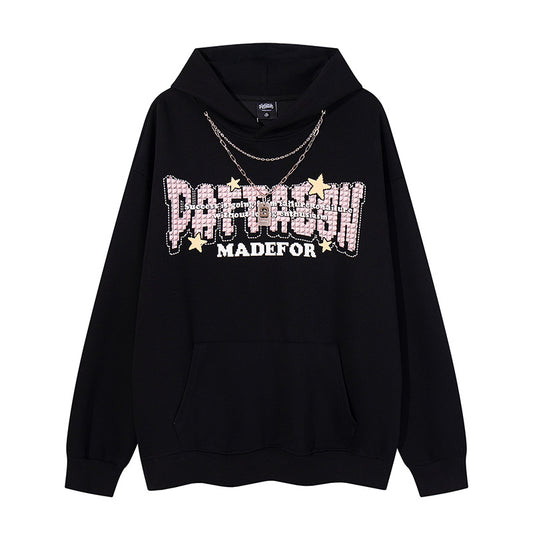 Streetwear Hoodie Letter Print Necklace Strip Sweater Loose
