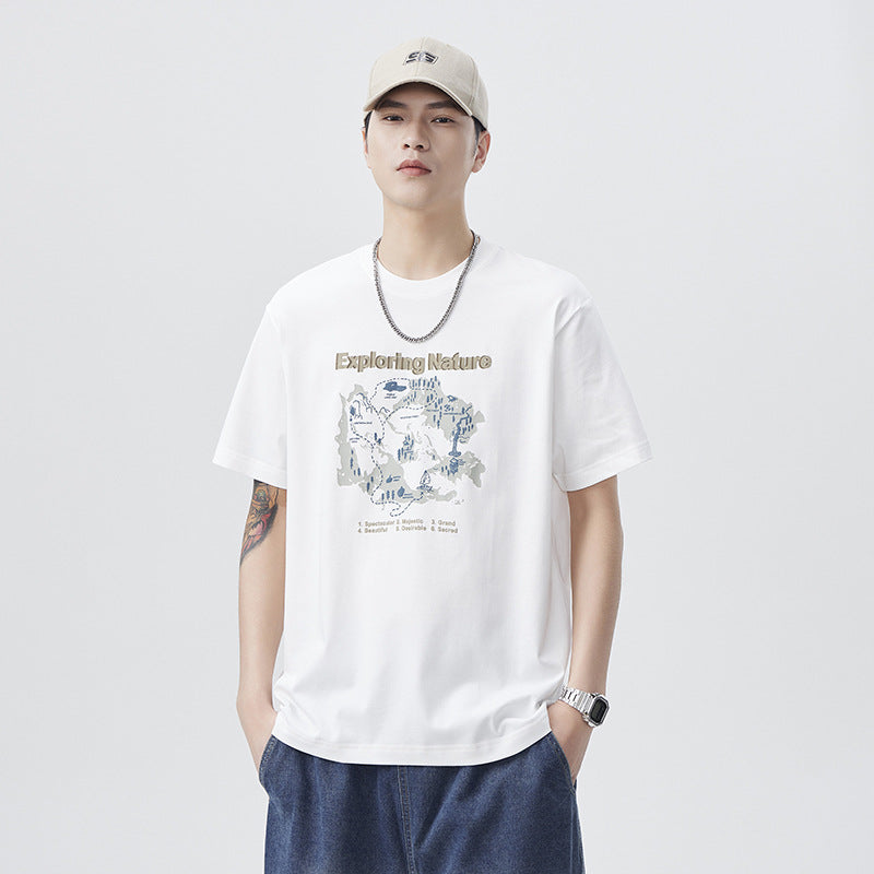 Men T-shirts Summer Print Loose Short Sleeve Top