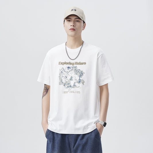 Men T-shirts Summer Print Loose Short Sleeve Top