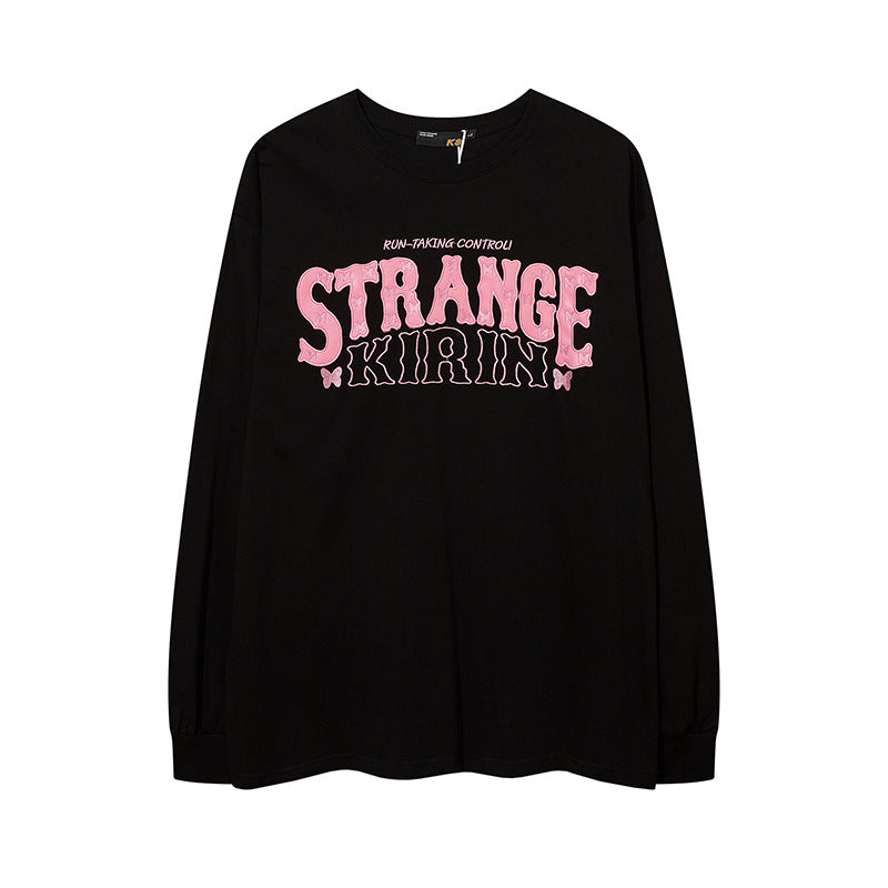 Vintage T Shirts Hip Hop Vintage Alphabet Patch Embroidered Long Sleeve T-Shirt