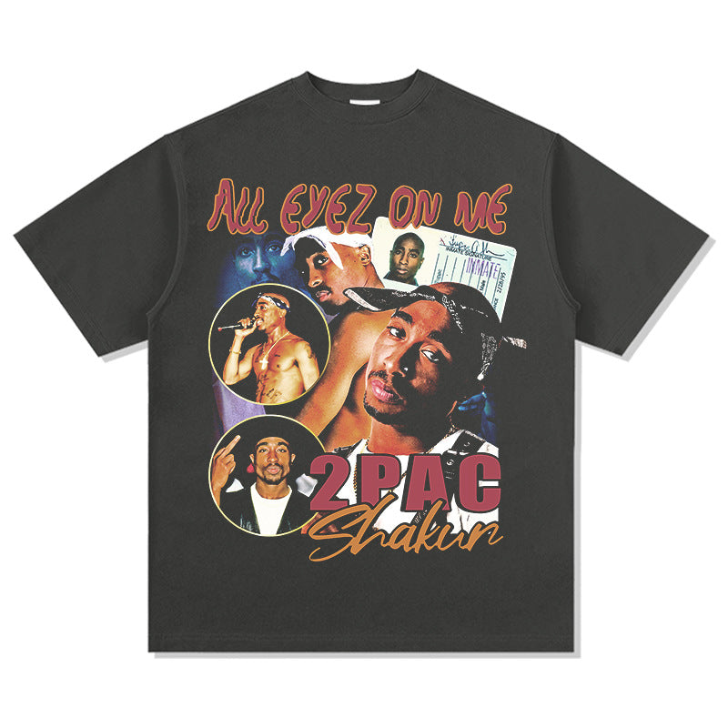 Cool t rapper hip hop tupac print vintage short sleeve t-shirt vintage