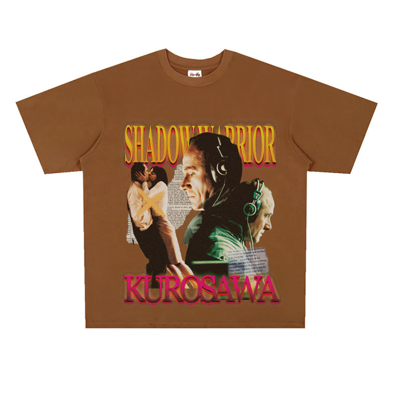 Film Star T Shirt Loose Heavy Retro Street Cotton T-shirt for Men and Women