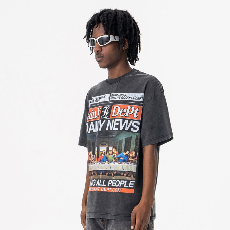 Vintage 90s Hip Hop Clothing Last Supper Print Crew Neck Short Sleeve T-Shirt