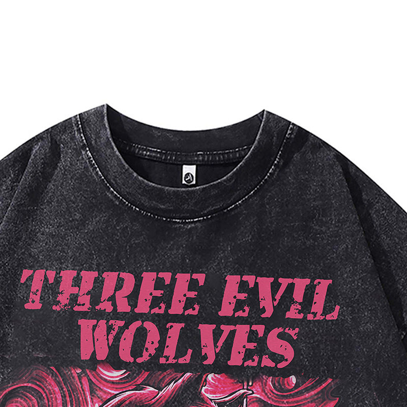 Ropa Vintage Hombre Wolf King Print Vintage Short Sleeve T-Shirt