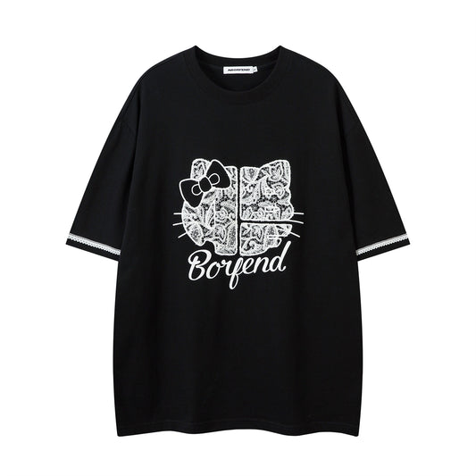 Distorted vintage Hello Kitty Short Sleeve T-Shirt Summer Loose Casual Top