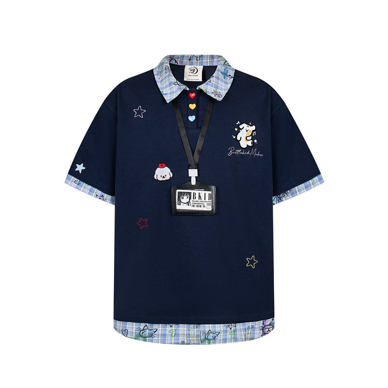 Casual Street Wear Vintage Short Sleeve T-Shirt Lapel POLO Shirt