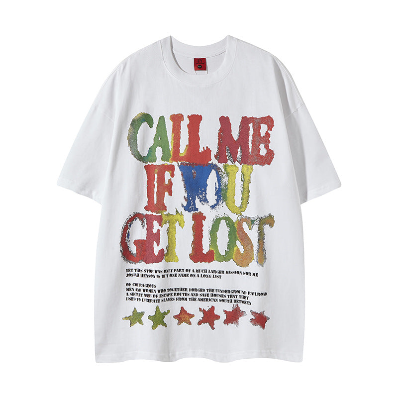 New York Hip Hop Style Casual Vintage Alphabet Print Crew Neck Short Sleeve T-Shirt 5 Summer Loose