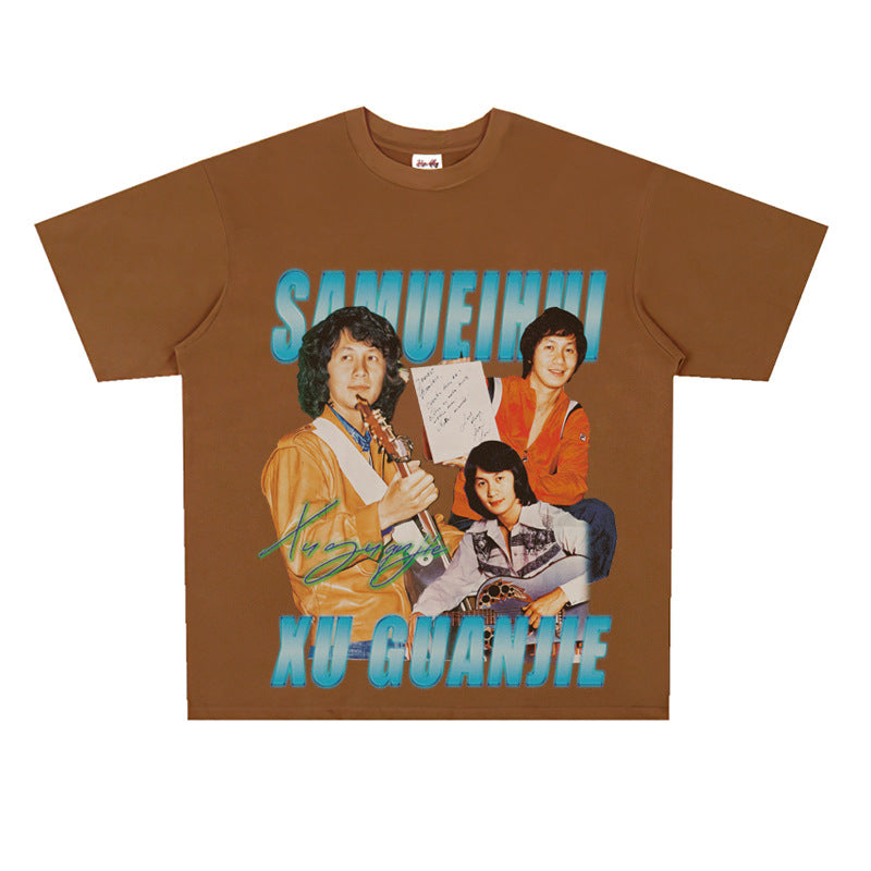 Film Star T Shirt a Pop Singer. Samuel Hui Commemorative Edition Printed Loose Heavy T-shirt