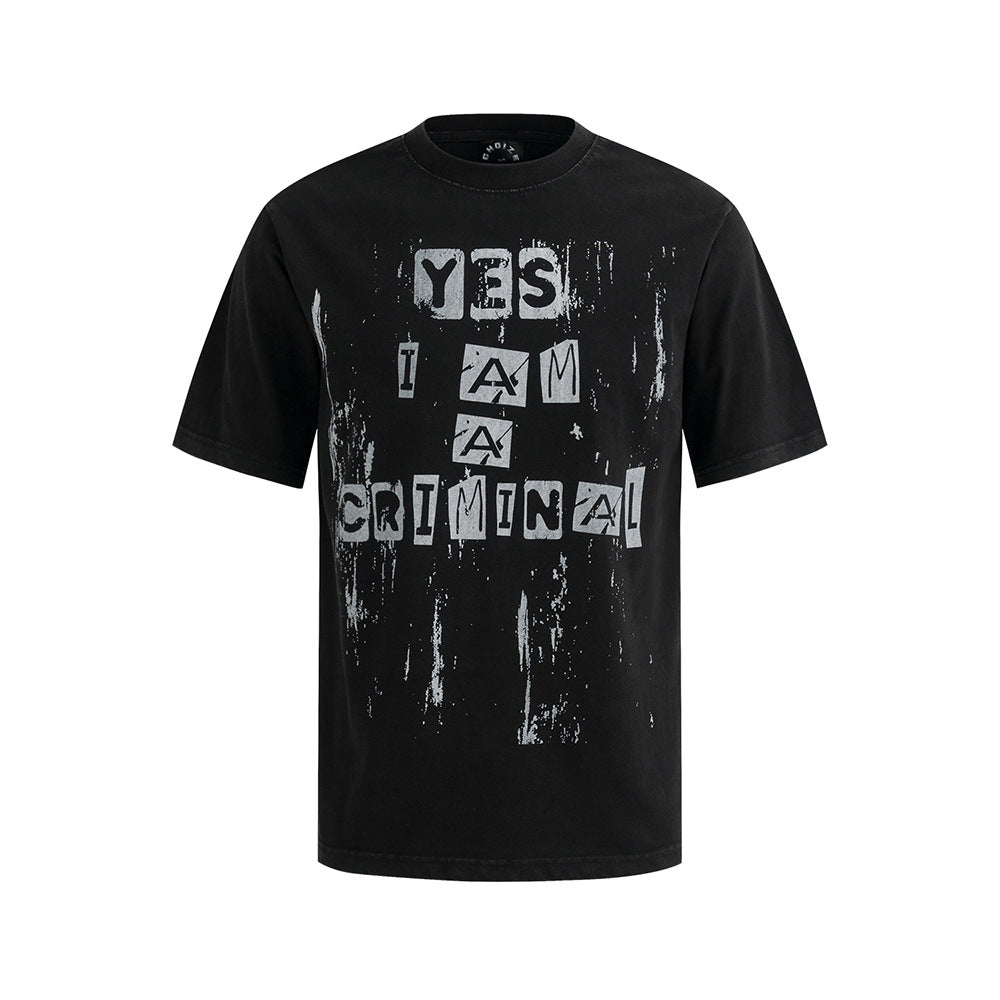 Nostalgia T Shirts Vintage Old Letter Print Short Sleeve T-Shirt
