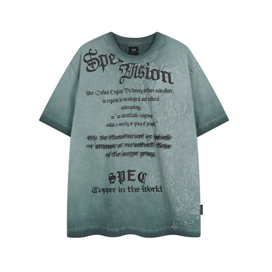 Y2K mens shirt tie-dye T-shirt summer foam letter printing short-sleeved casual loose T-shirt