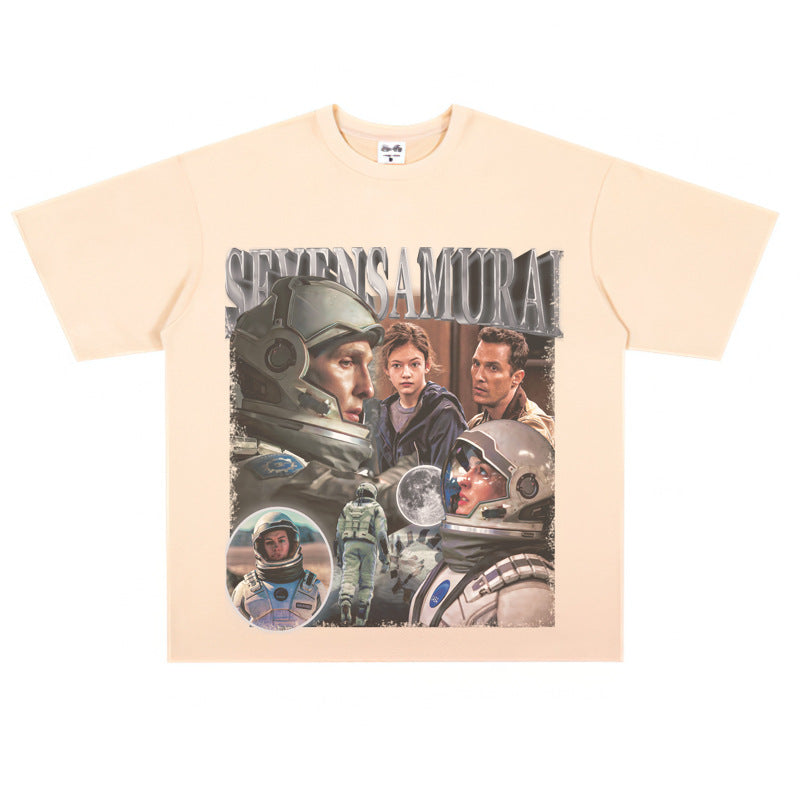 Film Star T Shirt Movie Space Interstellar Cotton Short Sleeve Loose American Retro T-shirt