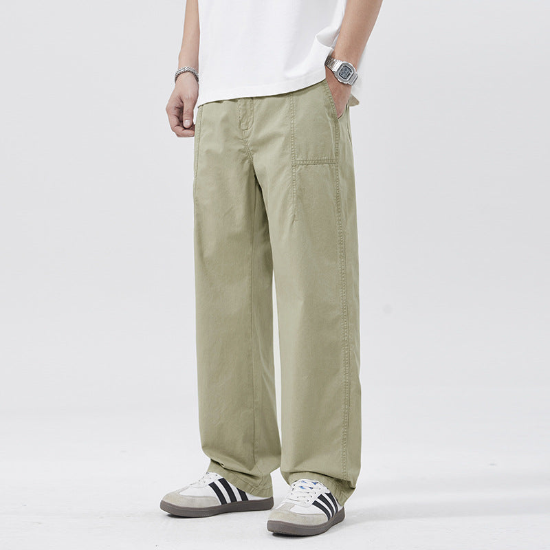 Men Casual Pants Vintage Cotton Men's Spring and Summer Loose Splicing Tooling Straight Pants