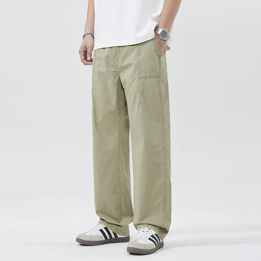 Men Casual Pants Vintage Cotton Men's Spring and Summer Loose Splicing Tooling Straight Pants
