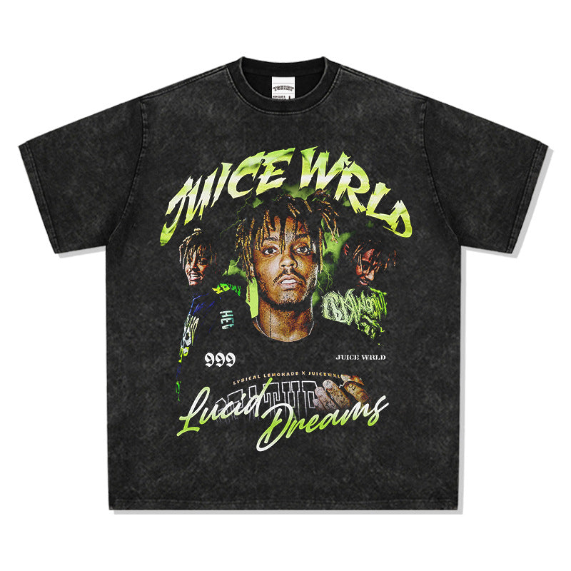 Streetwear masculino vintage rap Juice Wrld print hip hop short sleeve t-shirt
