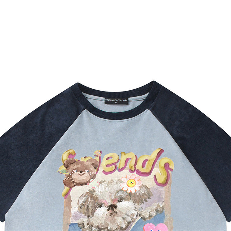 US drip outfits summer vintage doggy casual loose short sleeve T-Shirts