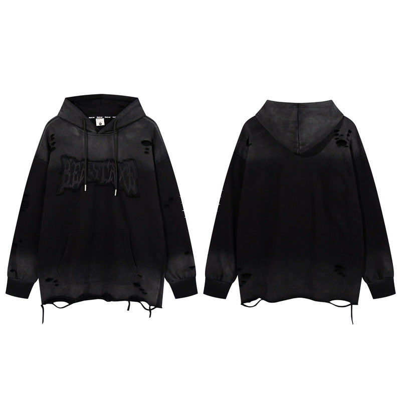 Streetwear Hoodie retro washed old gradual change hooded sweater embroidered hoodie