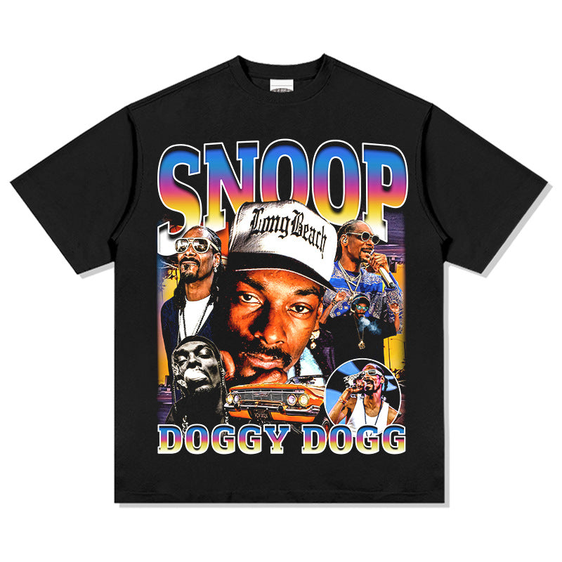 Outfit streetwear vintage hip hop snoop doggie print short sleeve t-shirt
