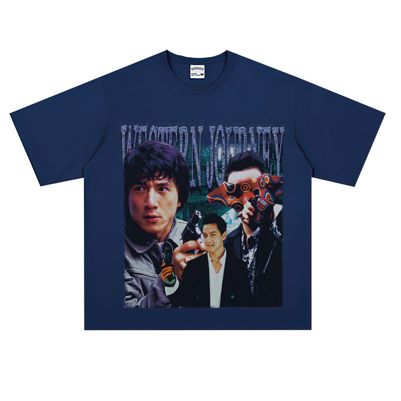 Film Star T Shirt Short Sleeve Loose Retro Nostalgic American Cotton Printed T-shirt