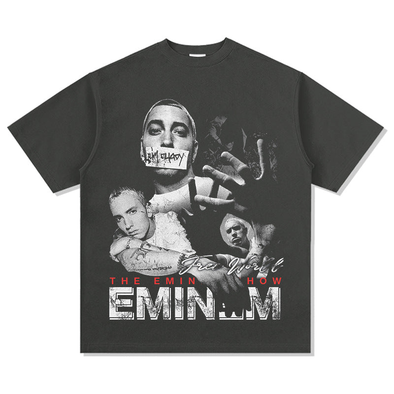 New york hip hop shop Eminem print hip hop long sleeve short sleeve retro washed old t-shirt
