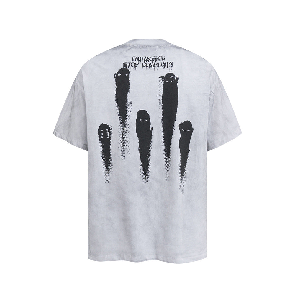 Nostalgia T Shirts Short Sleeve T-Shirt Washed Old Tie-Dye T-Shirt