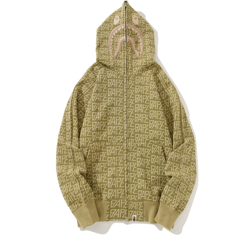 Ape Hoodie Camouflage Ape Embroidery Shark Mouth Hooded Cardigan Sweater Jacket