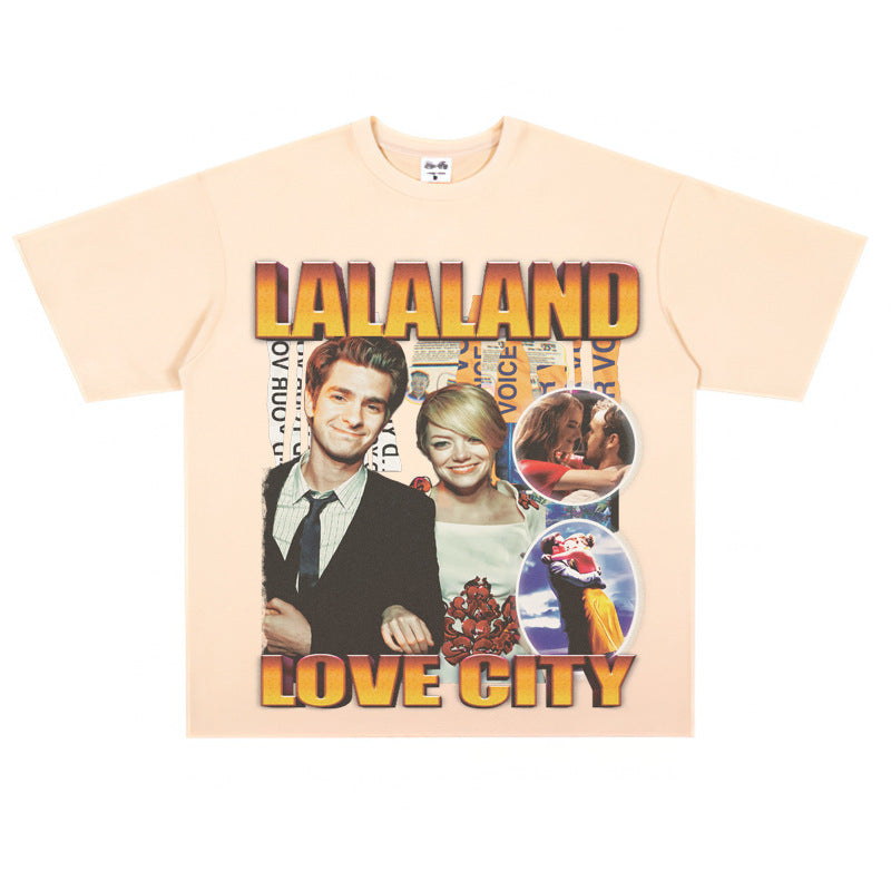 Film Star T Shirt Loose Retro Street Cotton American T-shirt Men and Women
