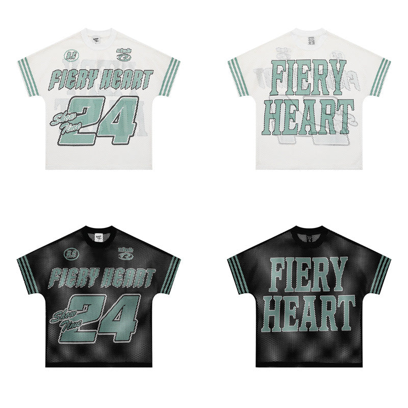 Hip Hop Shirts For Boys Hollow Alphabet Print Short Sleeve Jersey T-Shirt