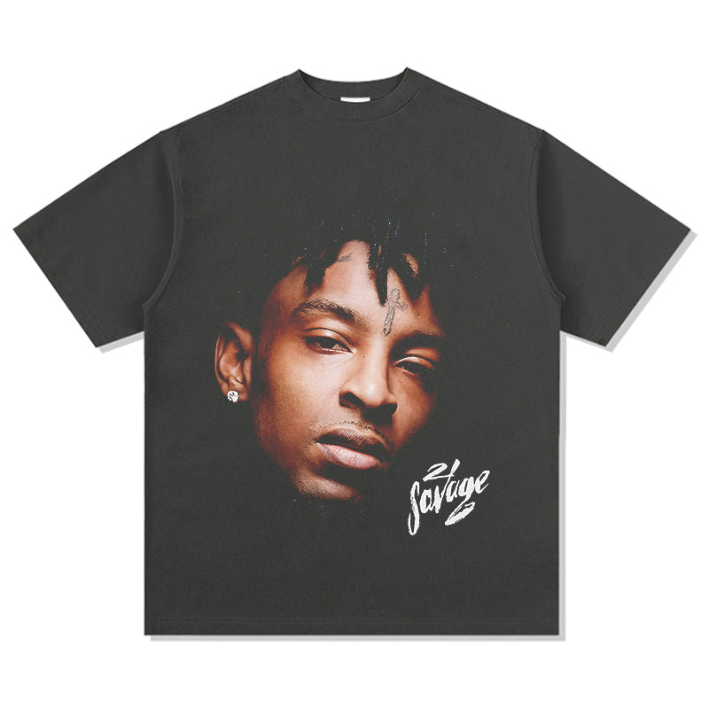 New york hip hop shop vintage 21savage hip hop print short sleeve t-shirt